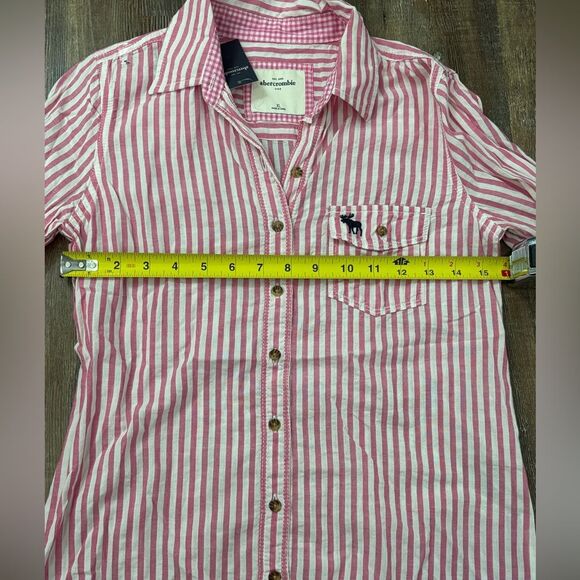 NWT Abercrombie Kids Pink White Y2K Striped Button Down Top Size XL Preppy Cute - Picture 6 of 7